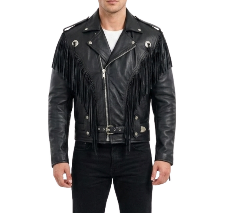 The Manchester Maverick | Premium Tassel & Concho Biker Leather Jacket