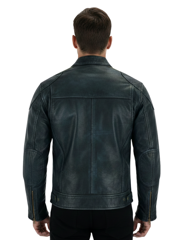 Men's Bristol Classic Wax Striped Leather Biker Jacket