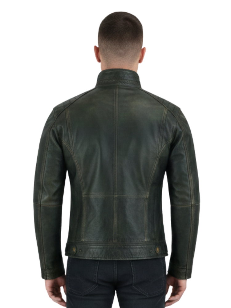 Men’s Brushed Antique Grey Leather Cafe Racer Jacket