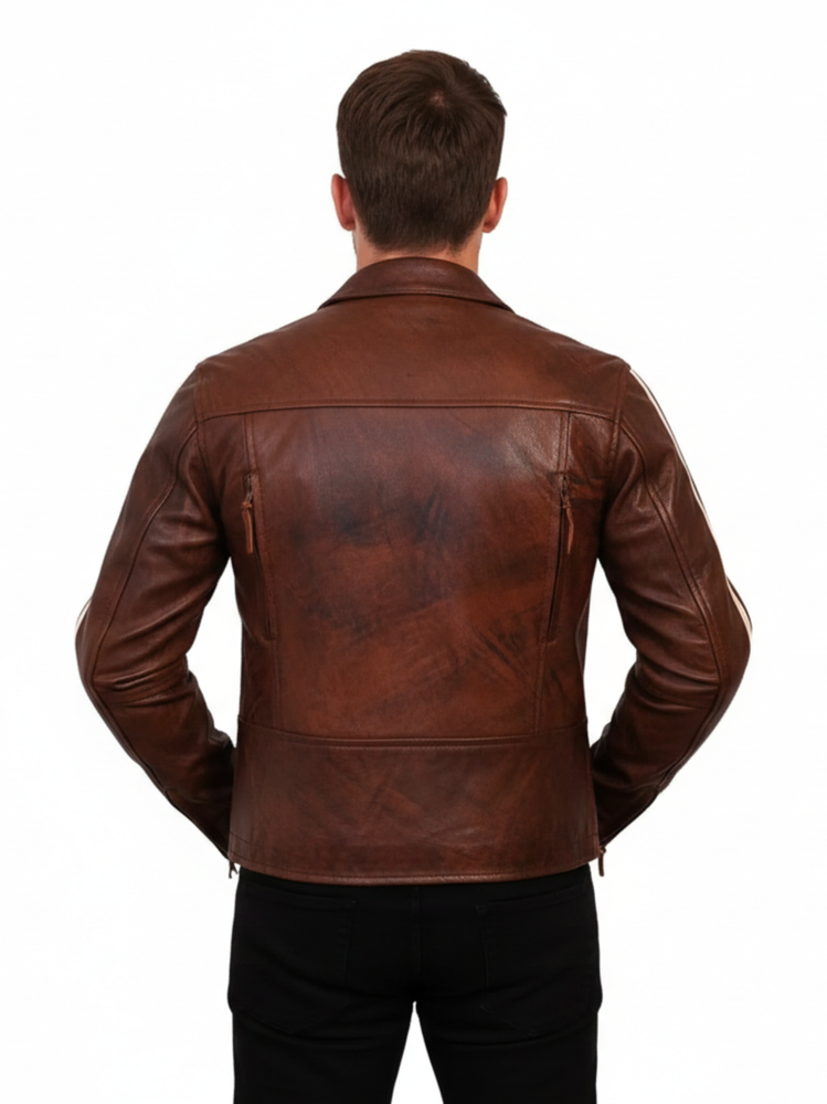 Men’s Leather Cruiser Jacket with Removable Armour and Mandarin Collar