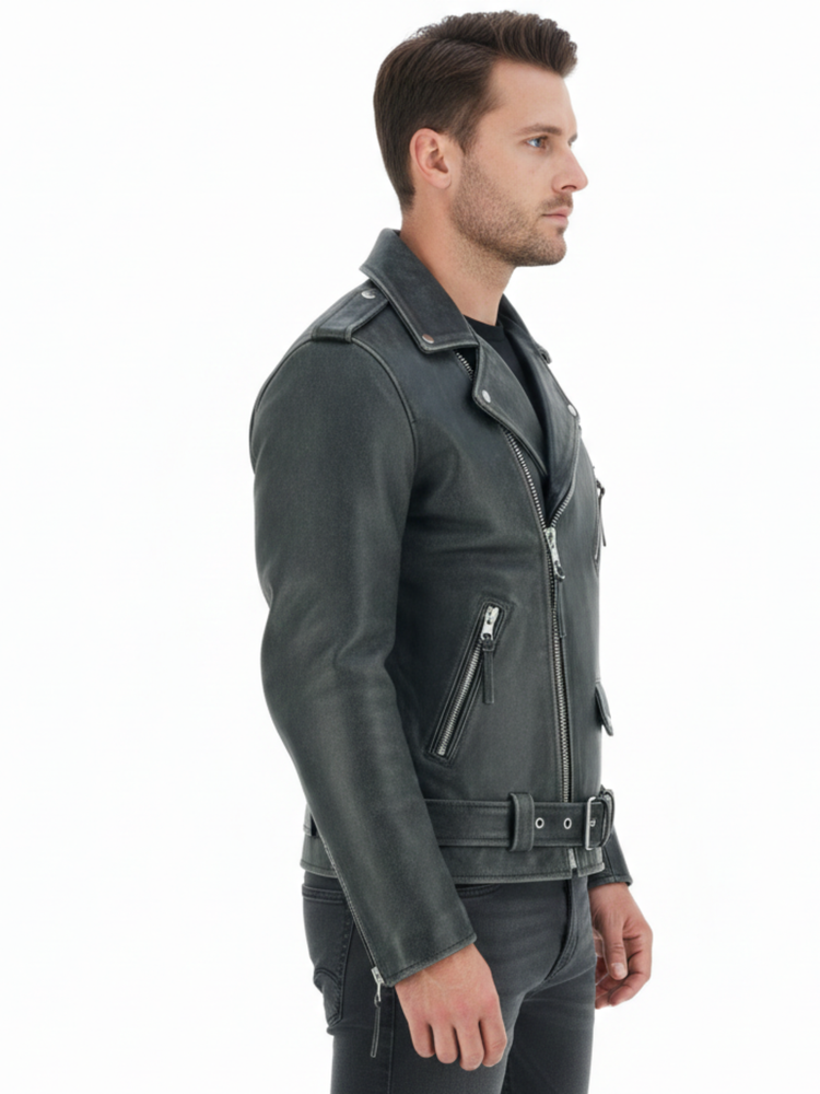 The Edinburgh Titan | Premium Stonewash Biker Leather Jacket