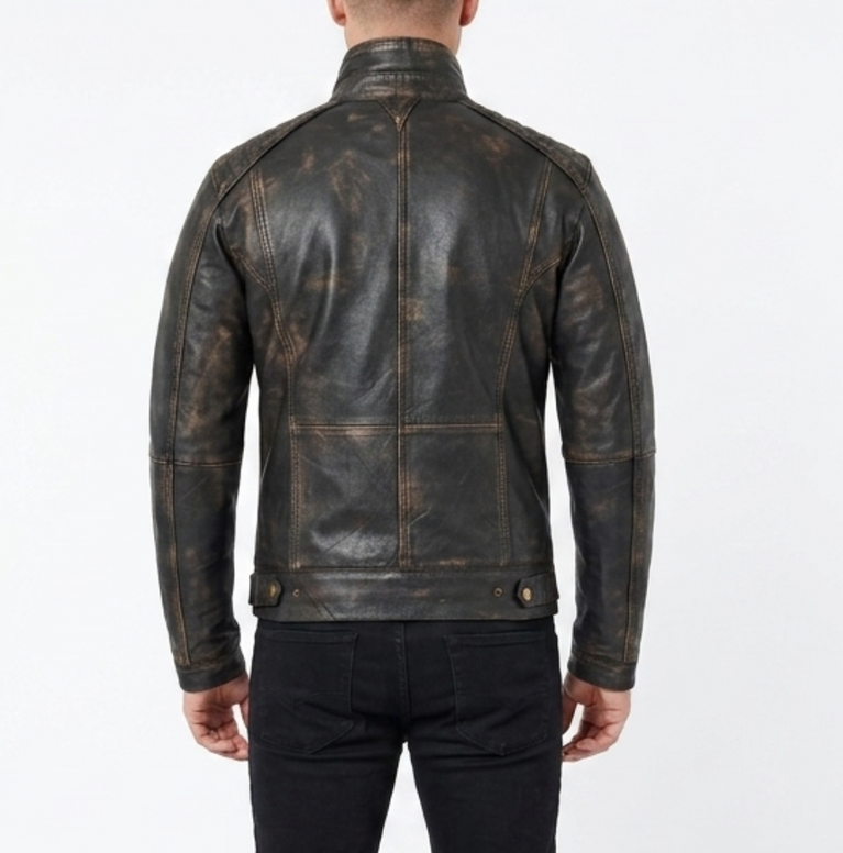 Men’s Brushed Antique Grey Leather Cafe Racer Jacket