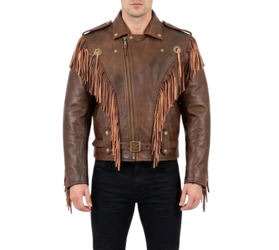 The Manchester Maverick | Premium Tassel & Concho Biker Leather Jacket