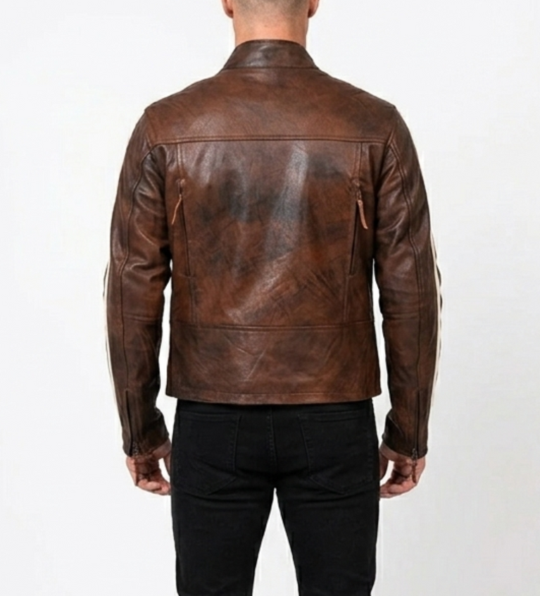 Men’s Leather Cruiser Jacket with Removable Armour and Mandarin Collar