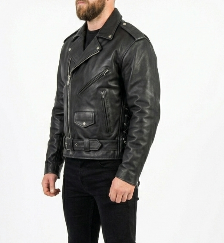 Men’s Embossed Flying Skull Distressed Leather Biker Jacket