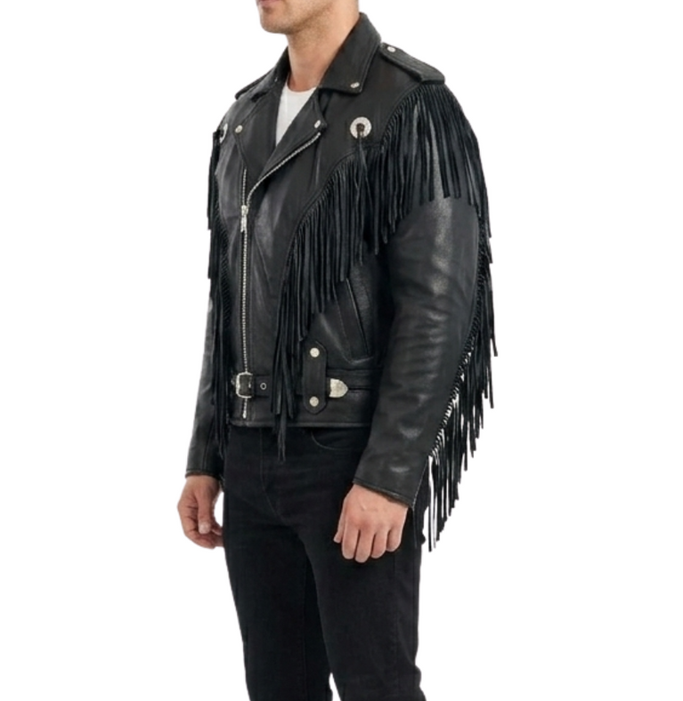 The Manchester Maverick | Premium Tassel & Concho Biker Leather Jacket