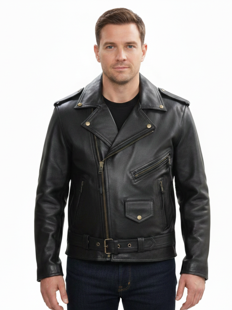 The Birmingham Rebel | Antique Naked Cowhide Biker Leather Jacket