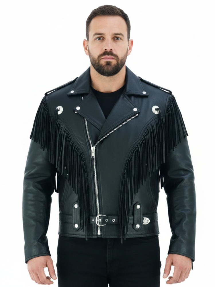 The Manchester Maverick | Premium Tassel & Concho Biker Leather Jacket