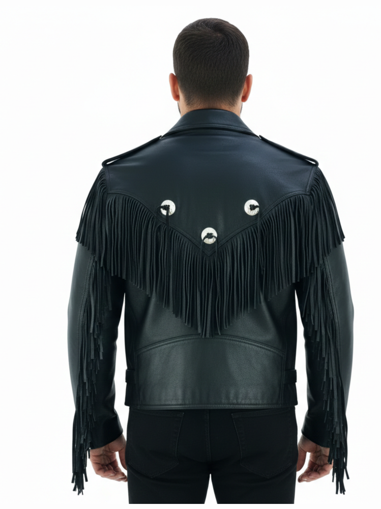 The Manchester Maverick | Premium Tassel & Concho Biker Leather Jacket