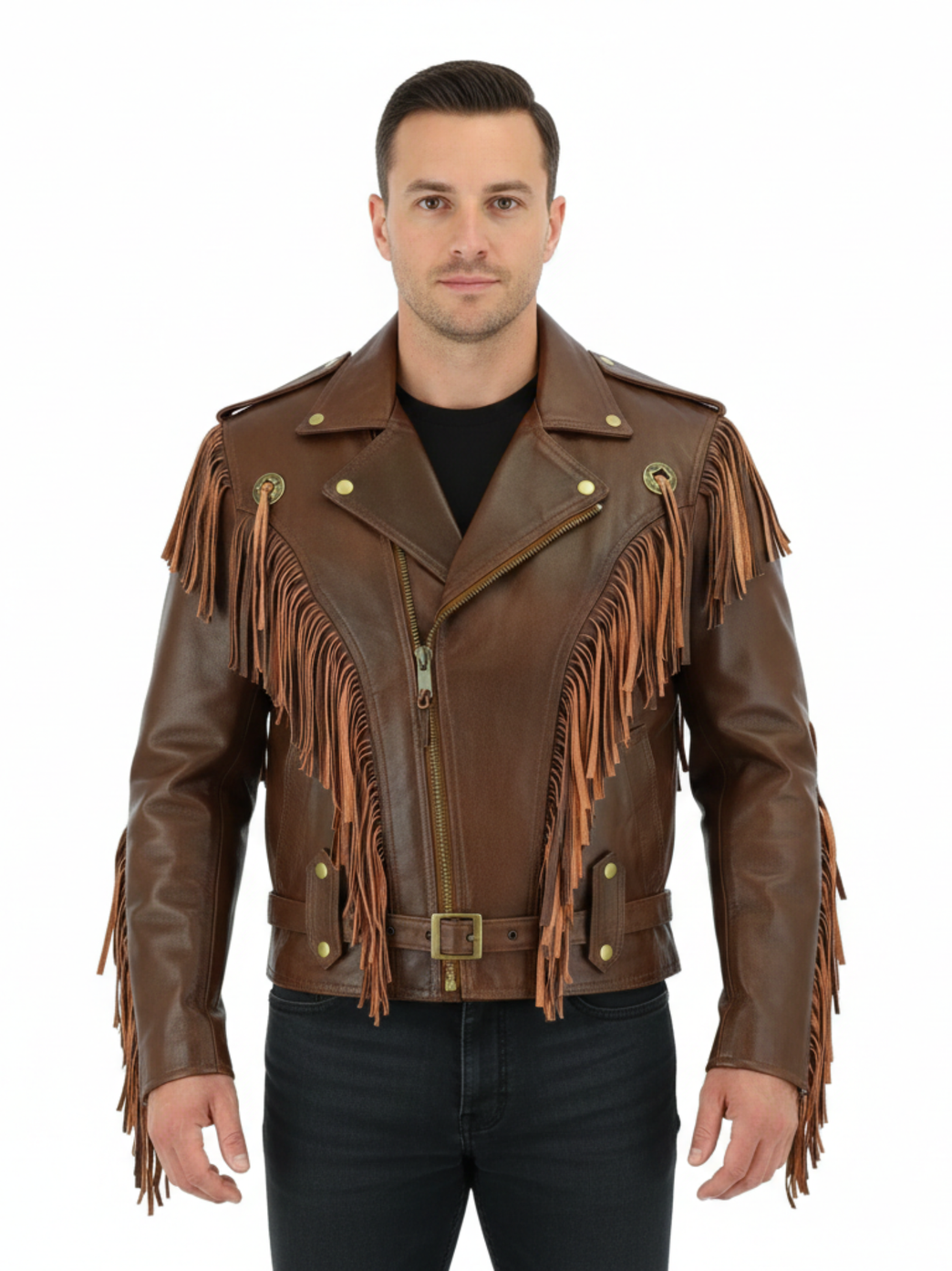 The Manchester Maverick | Premium Tassel & Concho Biker Leather Jacket
