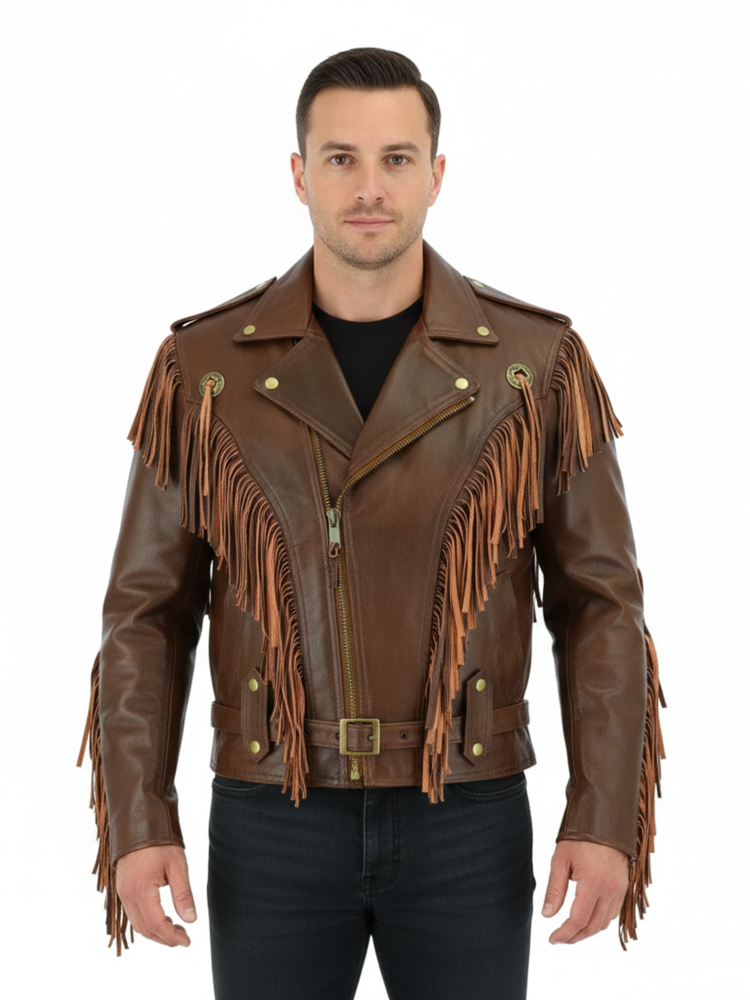 The Manchester Maverick | Premium Tassel & Concho Biker Leather Jacket