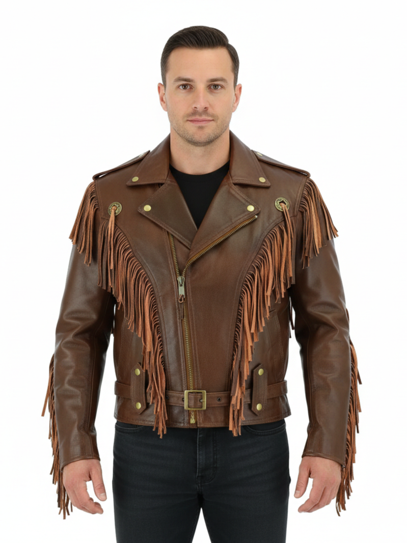 The Manchester Maverick | Premium Tassel & Concho Biker Leather Jacket