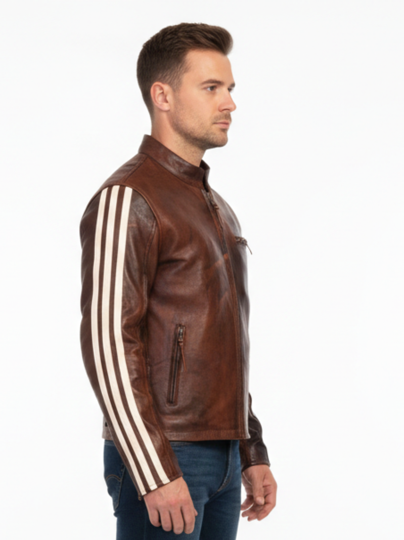 Men’s Leather Cruiser Jacket with Removable Armour and Mandarin Collar