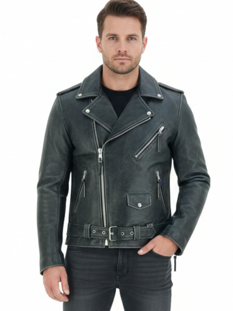 The Edinburgh Titan | Premium Stonewash Biker Leather Jacket
