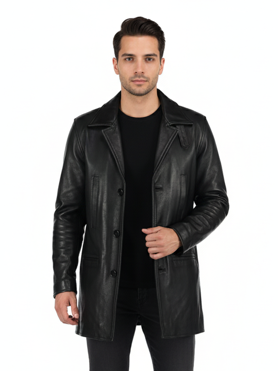 Men's Birmingham Long Leather Jacket Coat